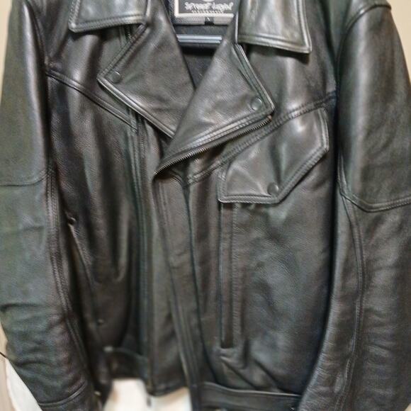 Biker Motorcycle Quality Heavy Blk Leather Belted Style Jacket Men’s L - Picture 7 of 13
